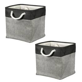 Unique Bargains - 2pcs Fabric Storage Bins, 11 Inch Foldable Cubes with Rope Handles for Home Office Shelves Closet - Gray