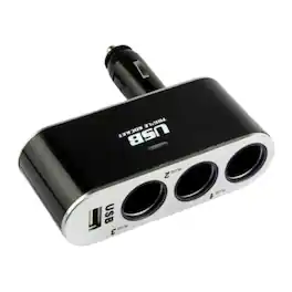 Stock Preferred - 3-Way Cigarette Lighter Socket Splitter with USB Port - Black