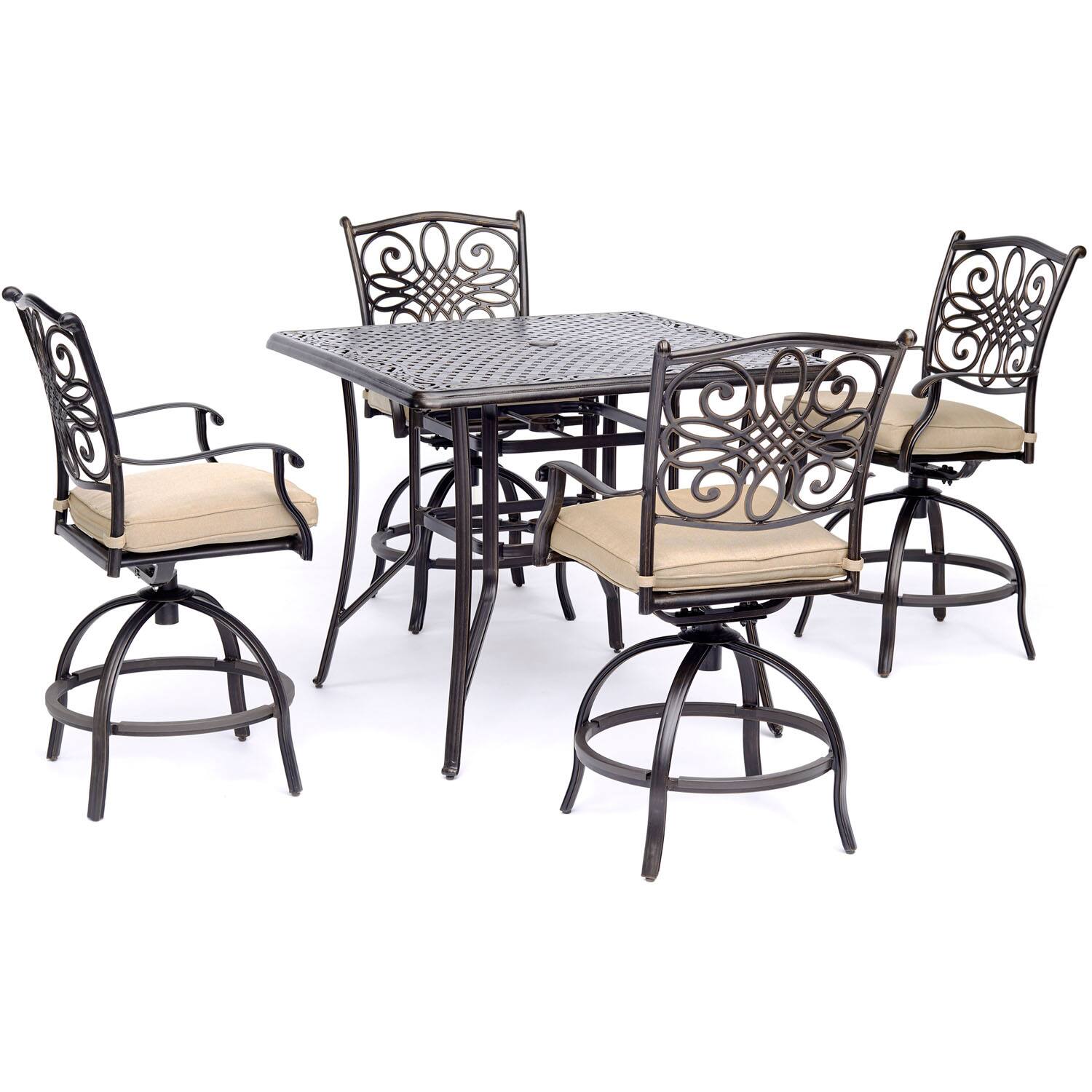 Hanover - Traditions 5-Piece High-Dining Set with a 42 In. Square Cast-top Table - Alumicast/Tan