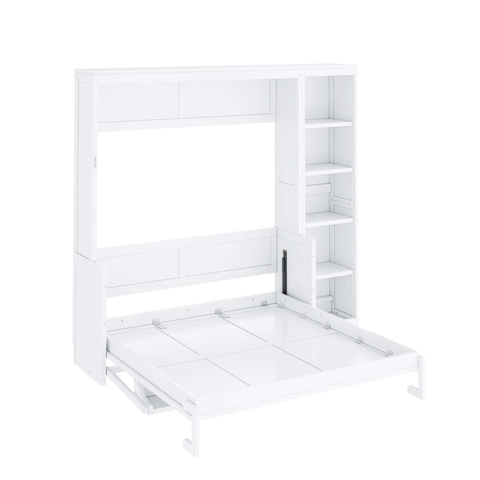 Back. Whisen - Murphy Bed with Built-in Desk and Side Bookshelves, Foldable Space-Saving Bed Cabinet - White.