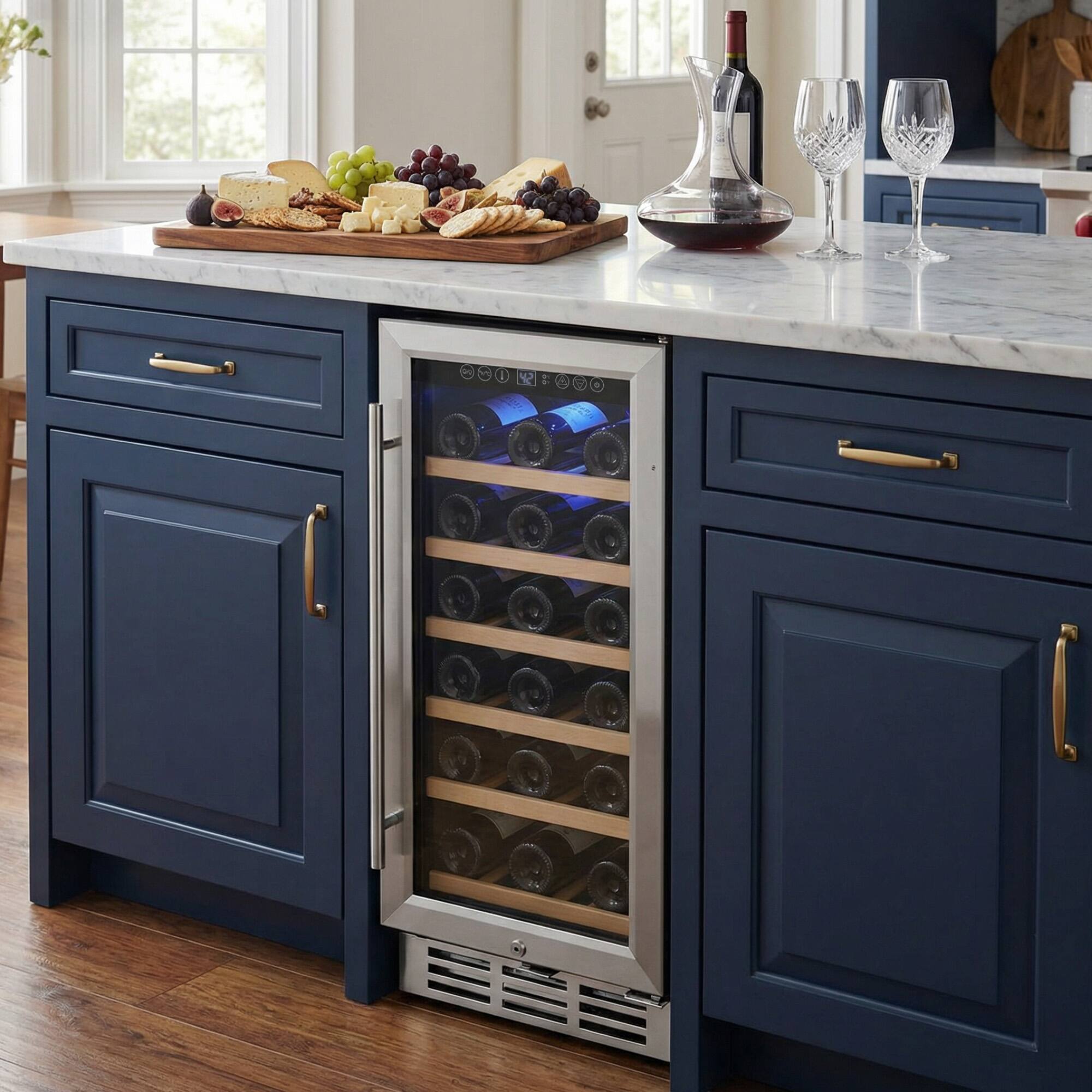 Alt View 8. SIMZLIFE - 15 In Under-counter Wine Refrigerator, Digital Temperature Control, Freestanding Chiller with Removable Shelves - Silver.