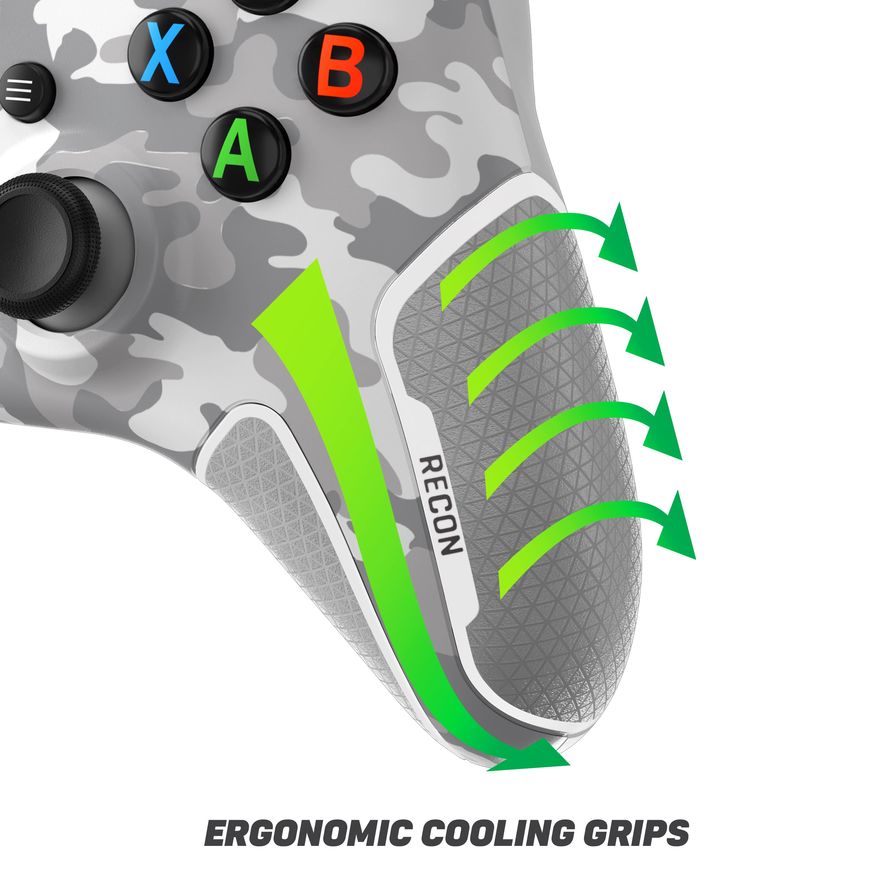 Ergonomic cooling grips are designed to provide comfort and reduce heat during gameplay. The Recon grip is one such example, featuring a unique design that allows for better grip and cooling.