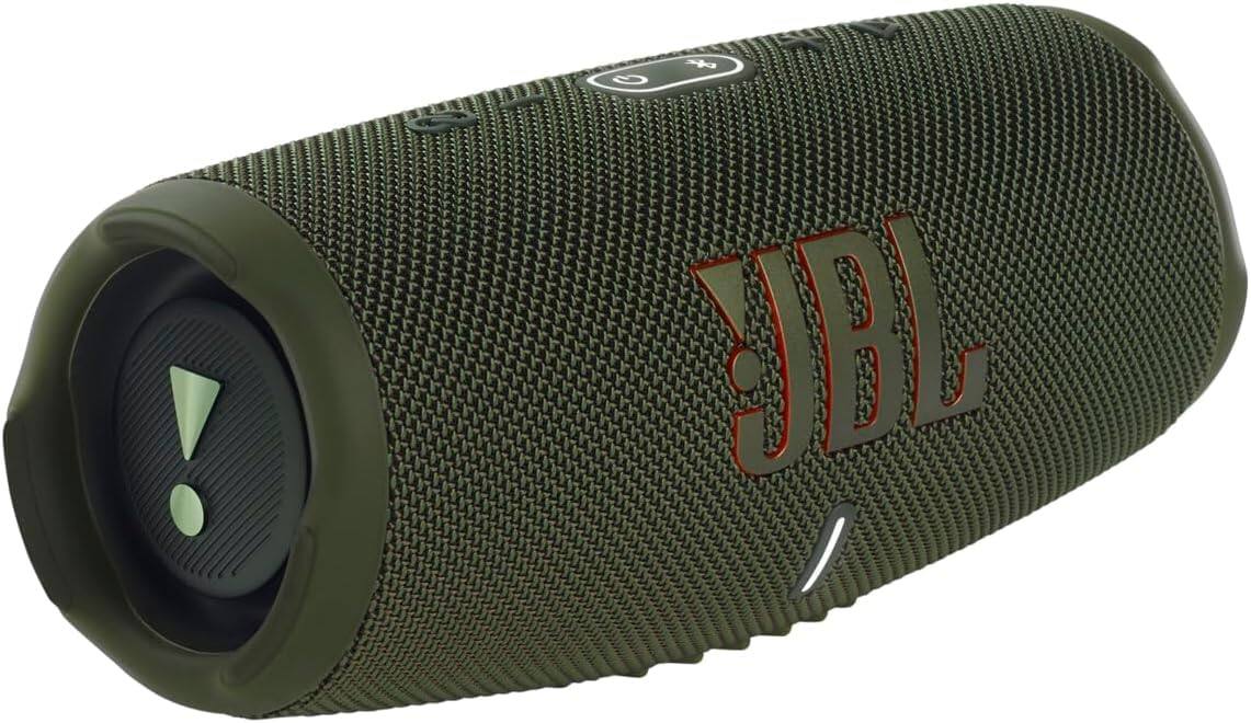 Angle. JBL - JBL Charge 5 Portable Waterproof Bluetooth Speaker with Winguard Travel Case (Green) - Green.