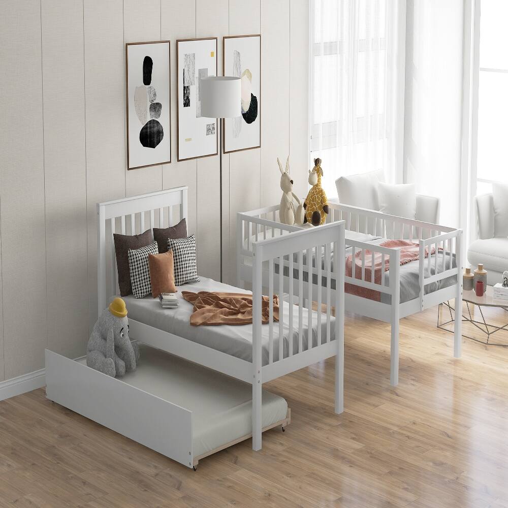 Back. Loheer - Loheer Twin Over Twin Bunk Bed with Trundle and Storage White - White.