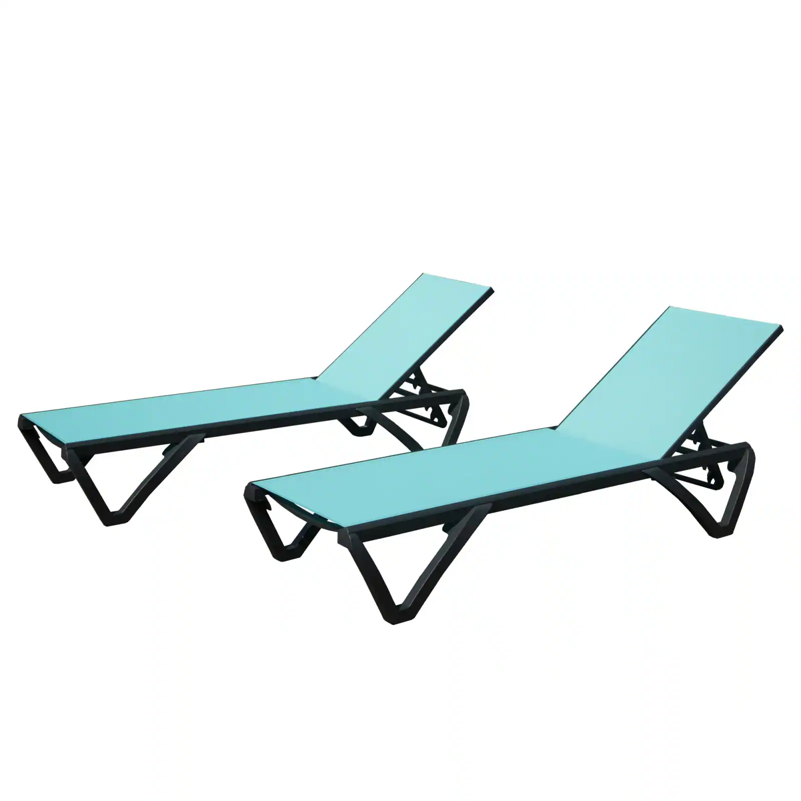 Front. Ecooso - Outdoor Lounge Chair, 2 Pieces Aluminum Plastic Patio Chaise Lounge with 5 Position Adjustable Backrest and Wheels - Lake Blue.