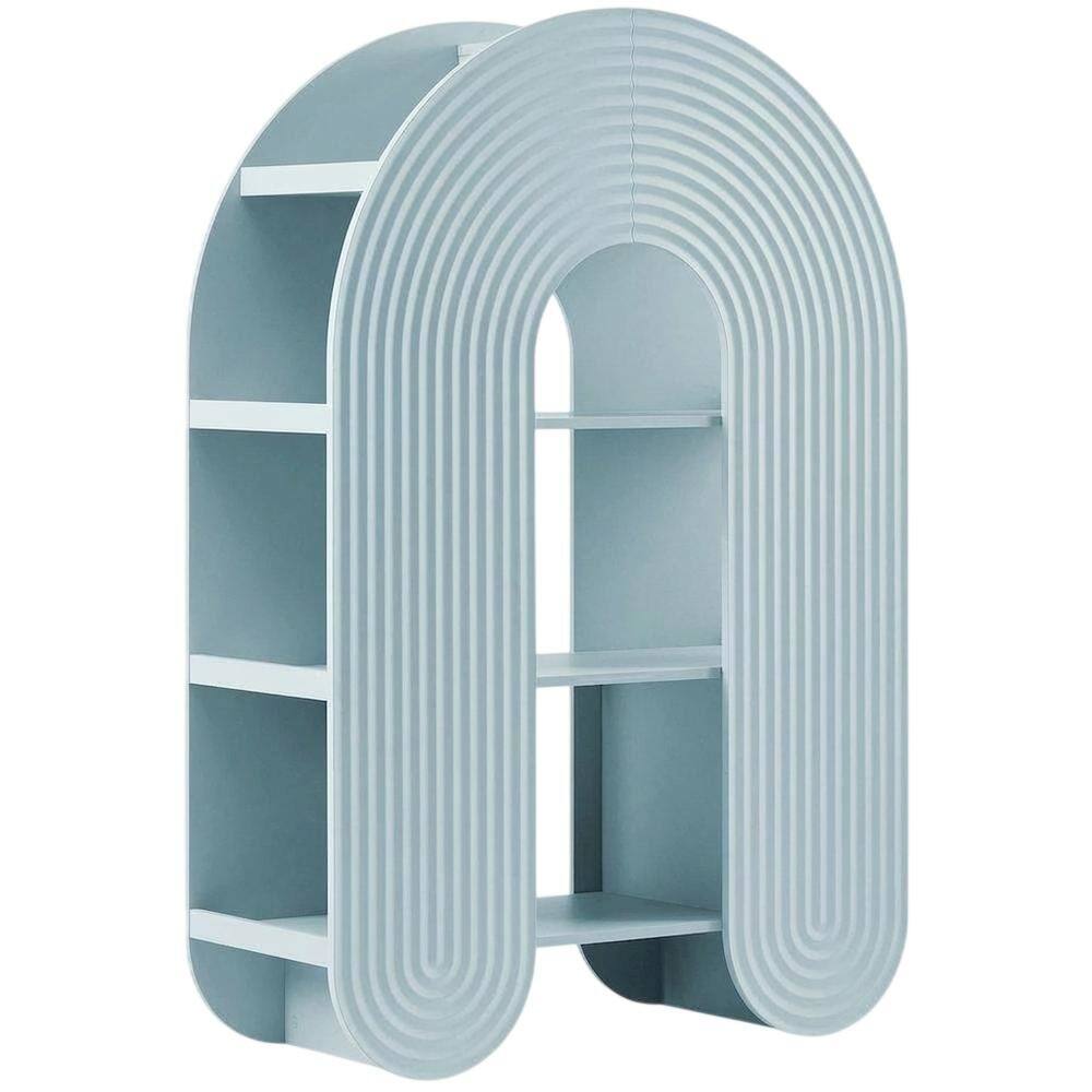 Front. FurniFact - Blue arched bookshelf with spacious shelves and nylon textile finish - Blue.