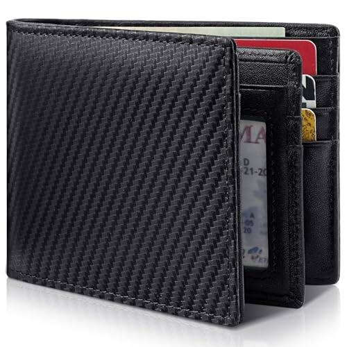 Front. Vulpecula Spade - Mens Wallet Genuine Leather Bifold RFID Blocking Wallet for Men with 1 ID Window 13 Card Holders 2 cash pockets 1 Gift - Carbon Black.