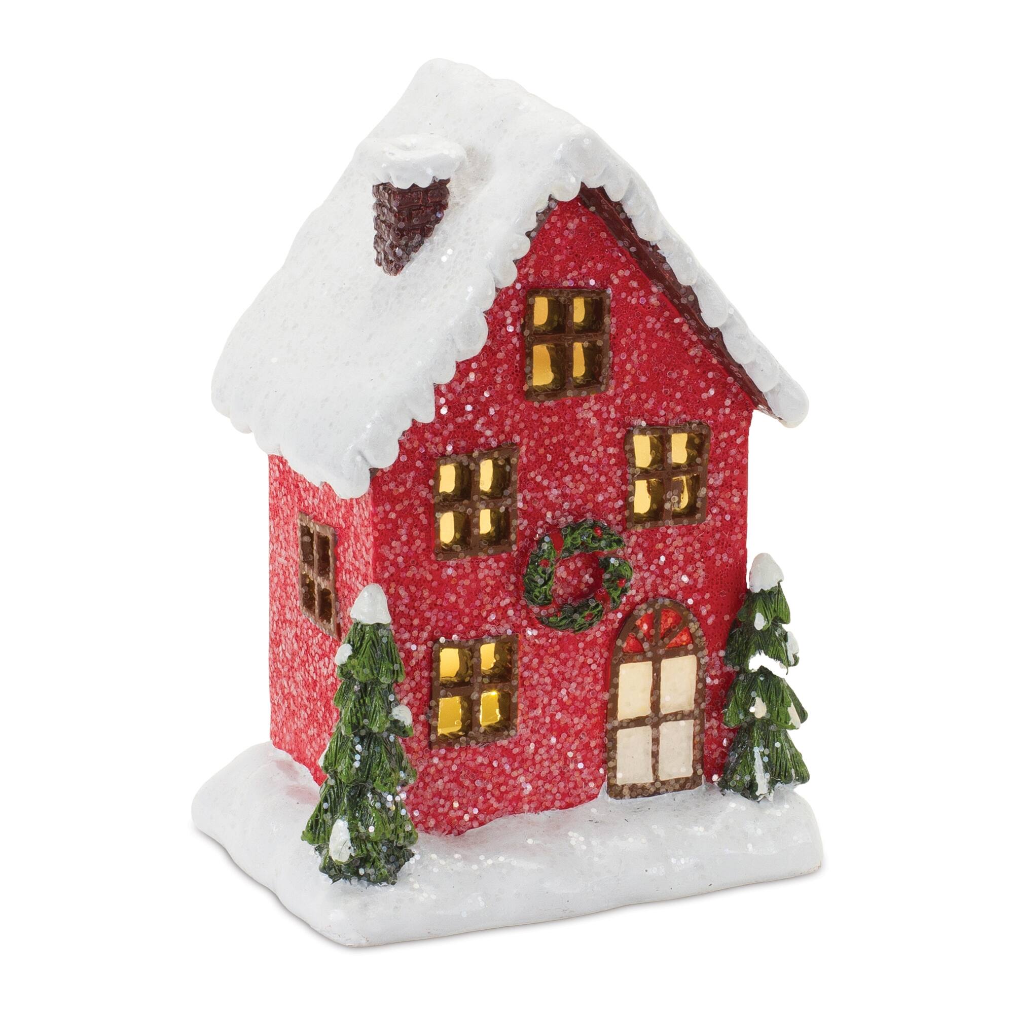 Left. BreeBe - Lighted Winter Village Houses (Set of 2) - Red, Green.