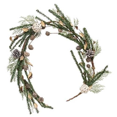 BreeBe - Birch Cone Pod & Glitter Rattan Ball Garland - Multi