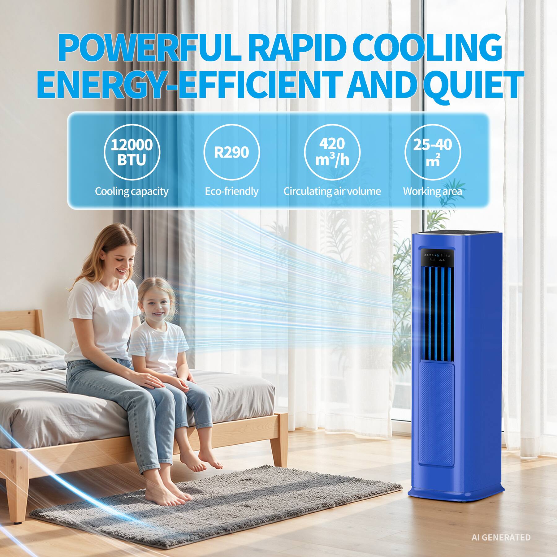 POWERFUL RAPID COOLING ENERGY-EFFICIENT AND QUIET

12000 BTU
R290
420 m³/h
25-40 m²

Cooling capacity
Eco-friendly
Circulating air volume
Working area