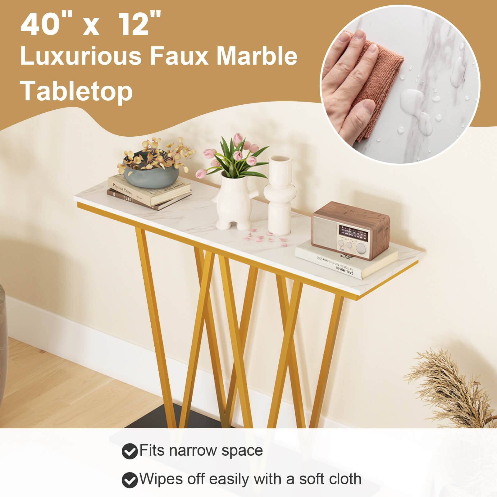 40" x 12" Luxurious Faux Marble Tabletop

- Fits narrow space
- Wipes off easily with a soft cloth