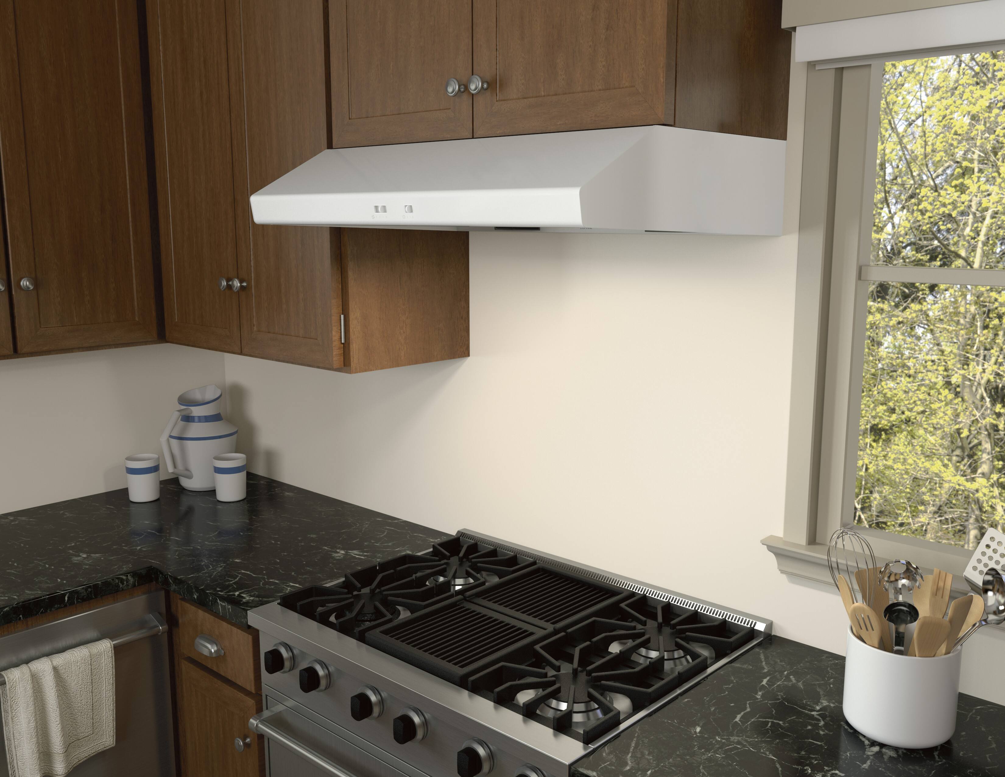 Alt View 14. Zephyr - Cyclone 36 in. 600 CFM Under Cabinet Range Hood - White.