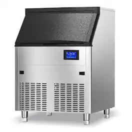 Coolake - Commercial Ice Maker Machine 450lbs/24H with 130lbs Storage| Stainless Steel Under Counter Ice Maker Descaling W - Silver