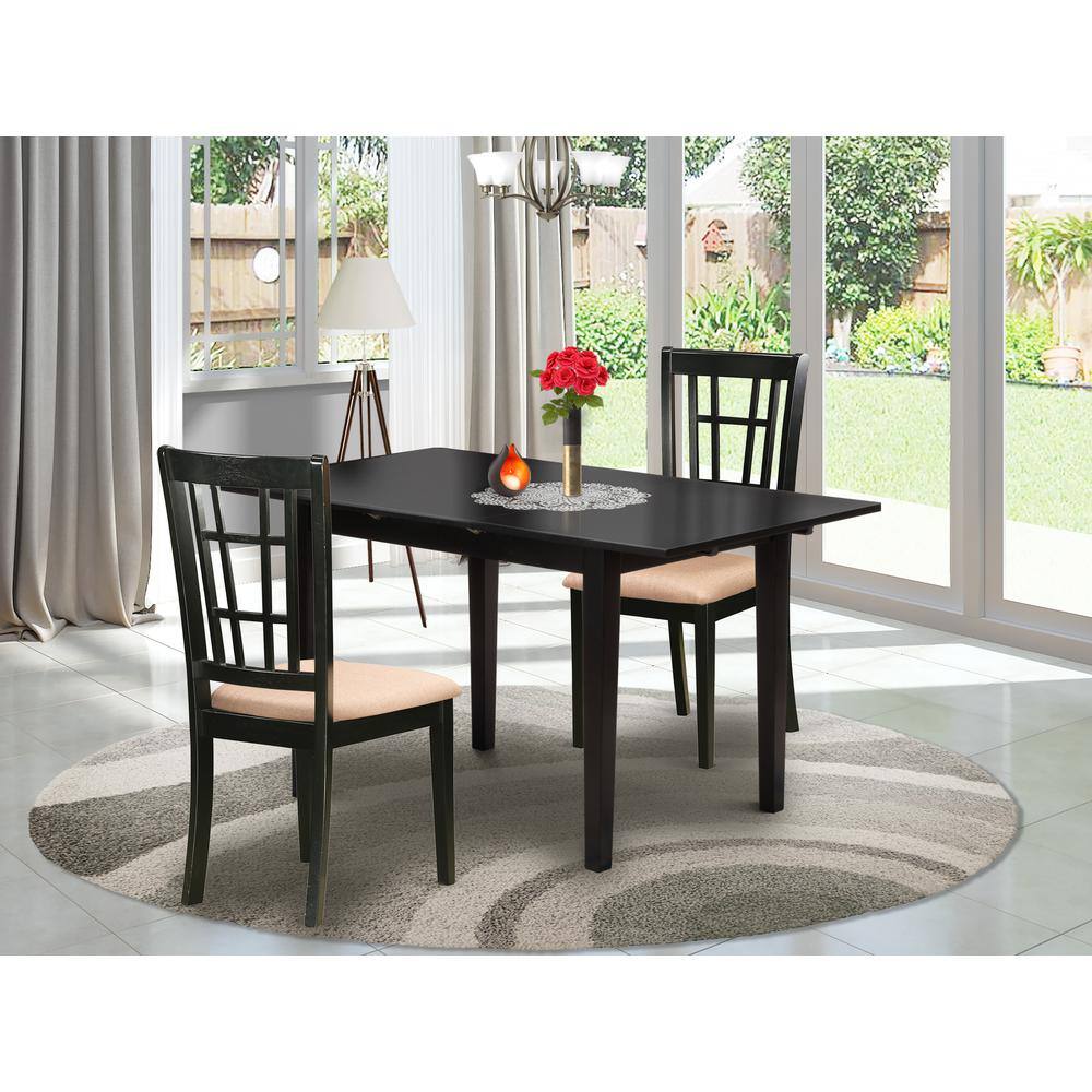 Back. East West Furniture - Dining Table- Dining Chairs - Brown.