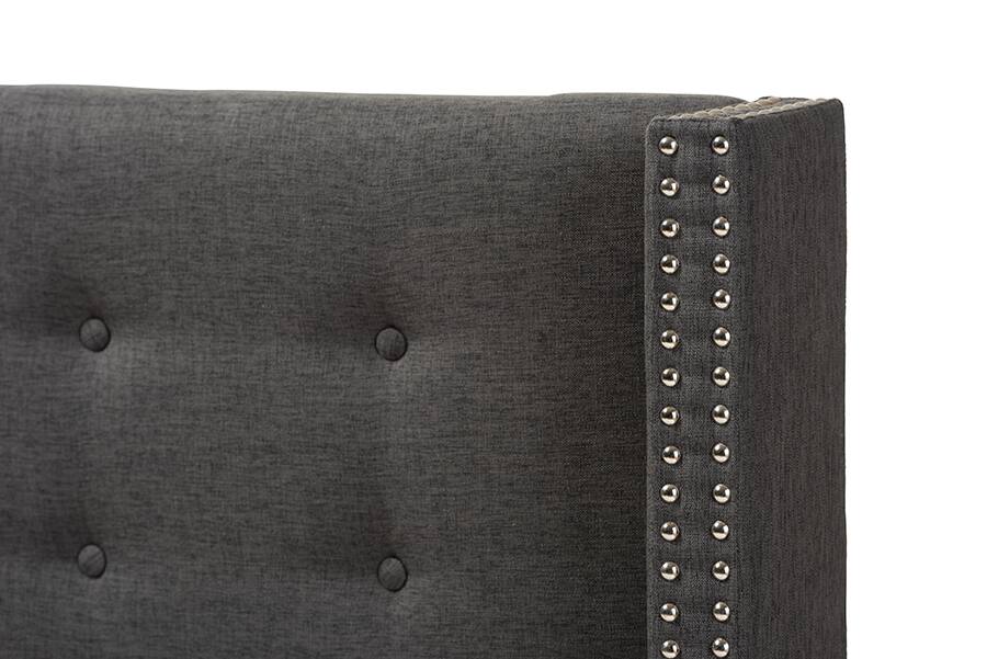 Baxton Studio - Ginaro Modern And Contemporary Fabric Button-Tufted Nail head King Size Winged Headboard - Dark Gray price history on PriceWatchPro
