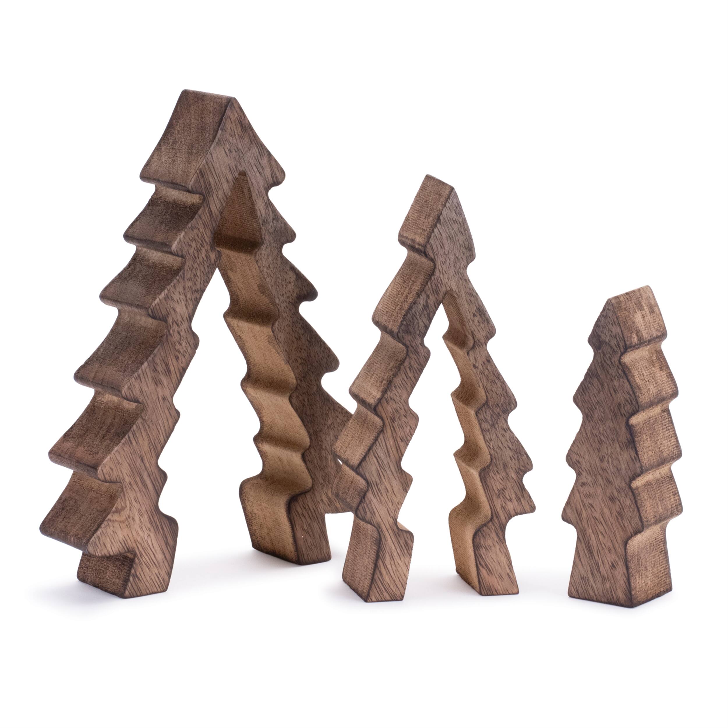 Angle. BreeBe - Wood Pine Tree Nesting Display (Set of 2) - Brown.