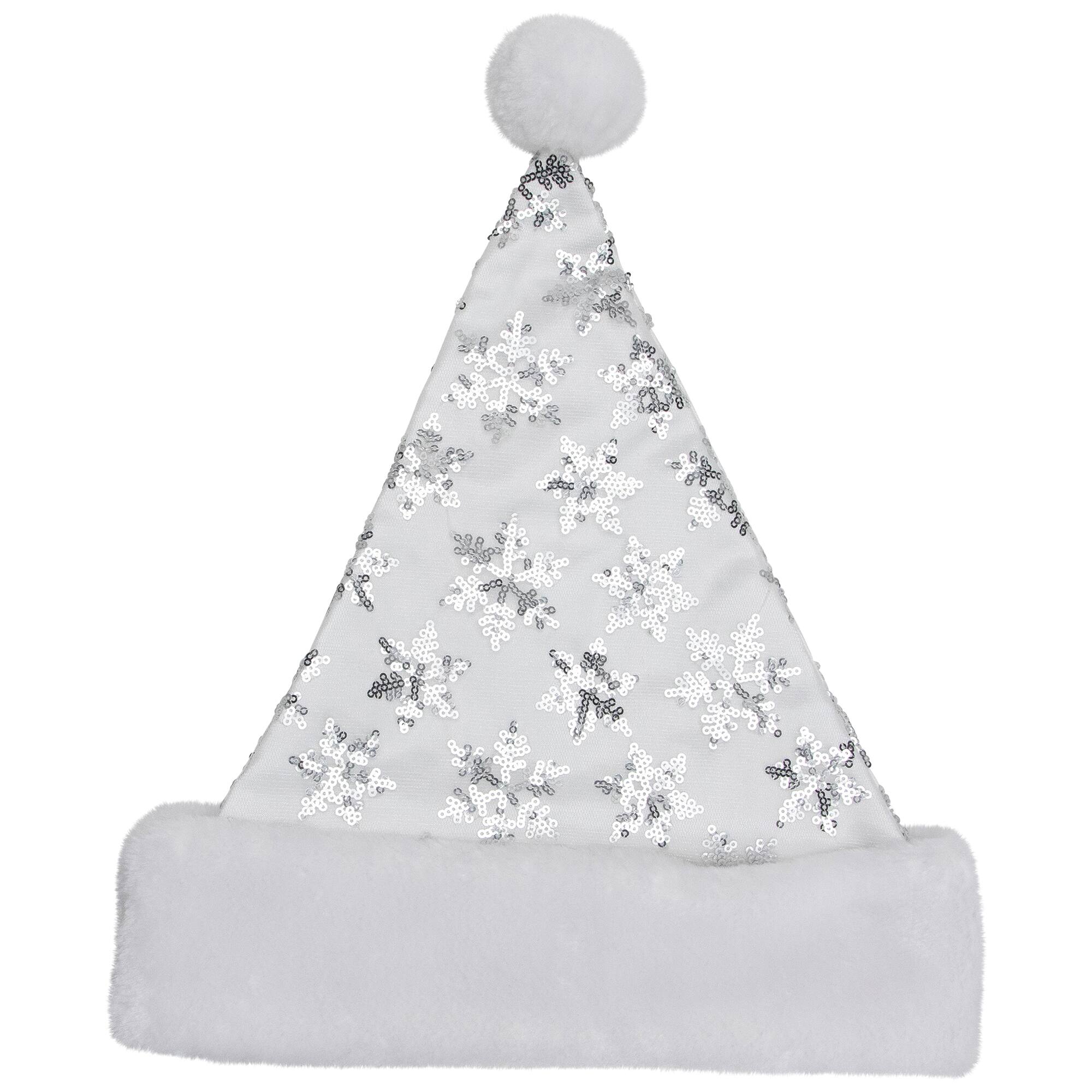 Alt View 2. Northlight - 21" Silver and White Sequin Snowflake Christmas Santa Hat - Medium - White.