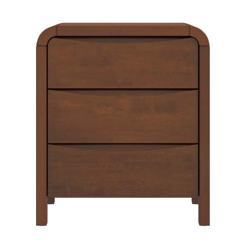 Back. LUCKY ONE - 23.6" Assembled Mid Century Nightstand 3-Drawer Solid Wood Bedside Table - Brown.