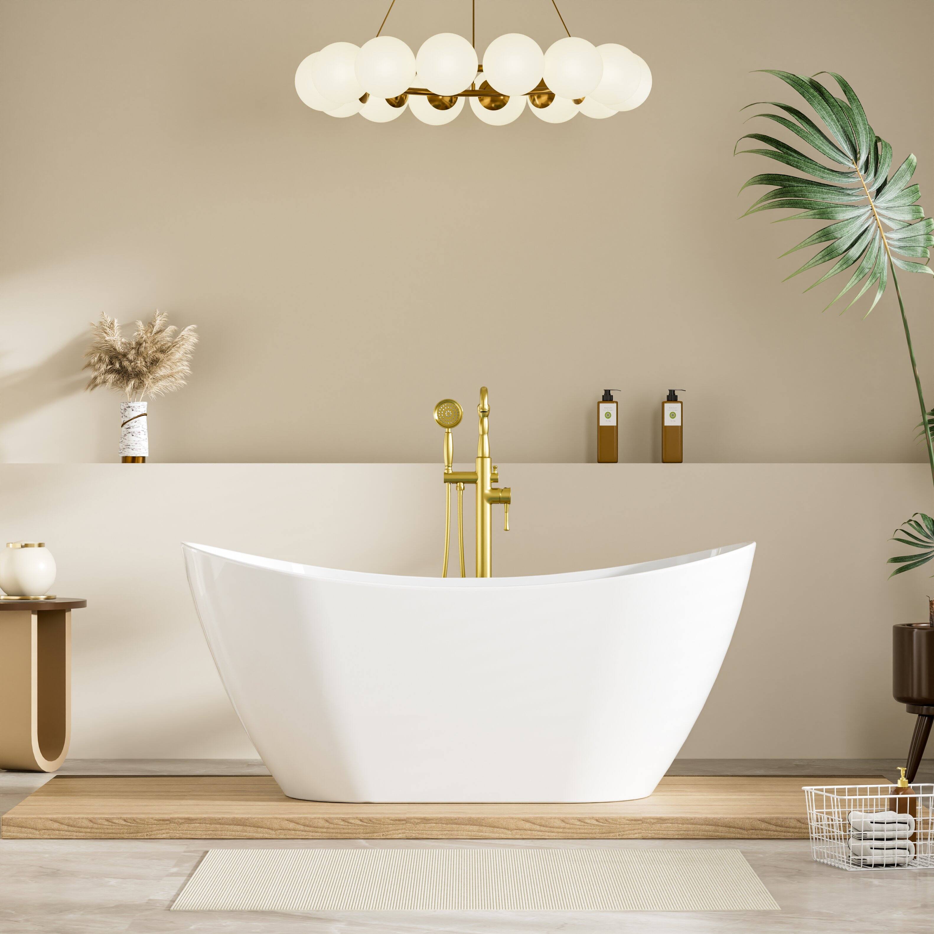 Front. WELLFOR - Vela 60 in. x 29 in. Acrylic Oval Freestanding Soaking Bathtub with Center Drain and Overflow - White.