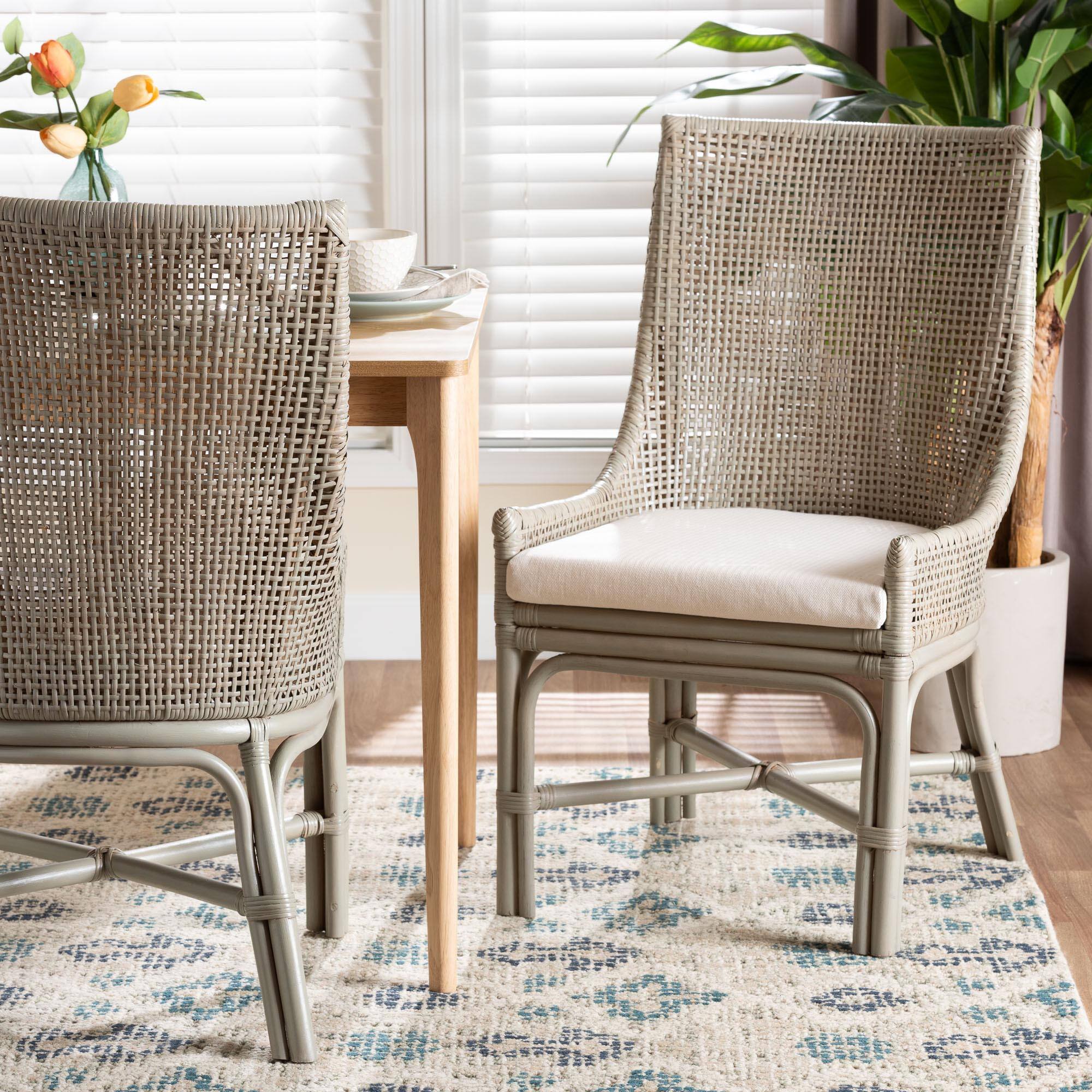 Alt View 4. bali & pari - Bella Rattan Dining Chair with Cushion - Handwoven Wicker Accent Side Chair with High Backrest, Coastal Boho Seating - French Grey.