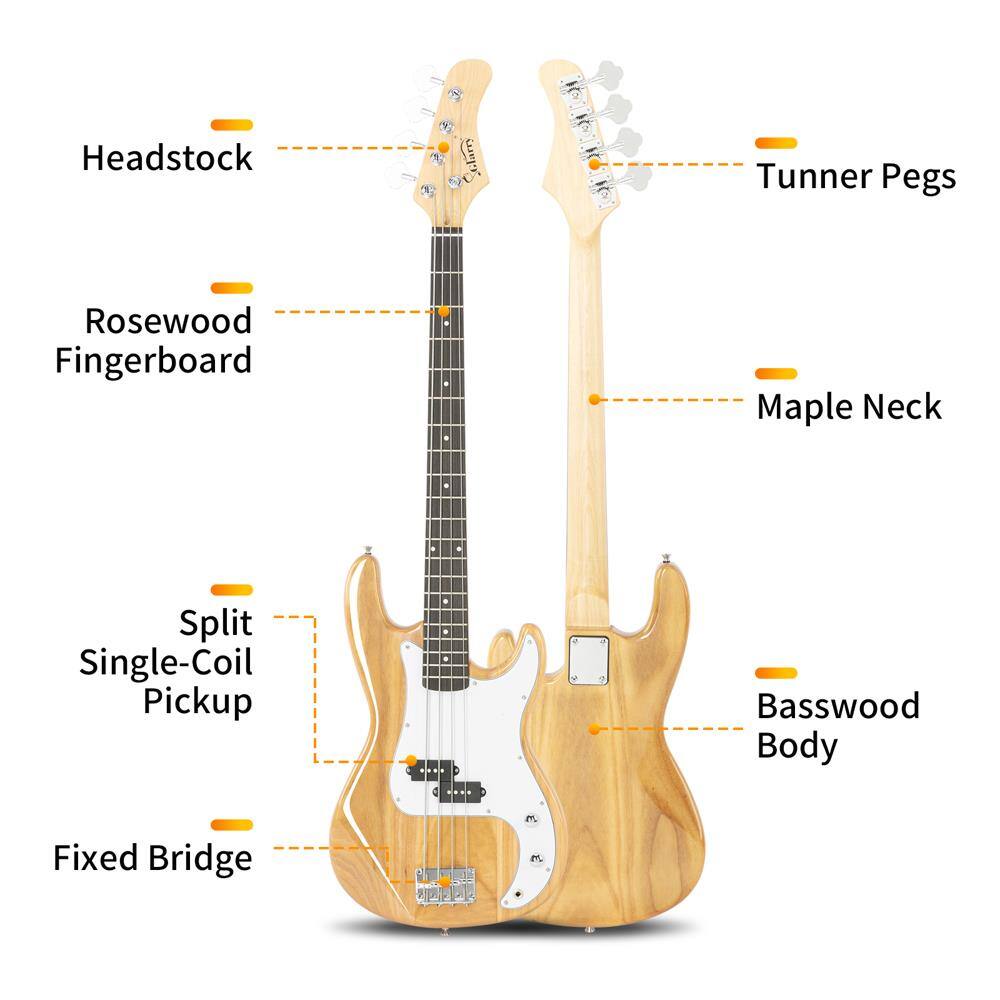 Headstock  
Tuner Pegs  
Rosewood Fingerboard  
Maple Neck  
Split Single-Coil Pickup  
Fixed Bridge  
Basswood Body