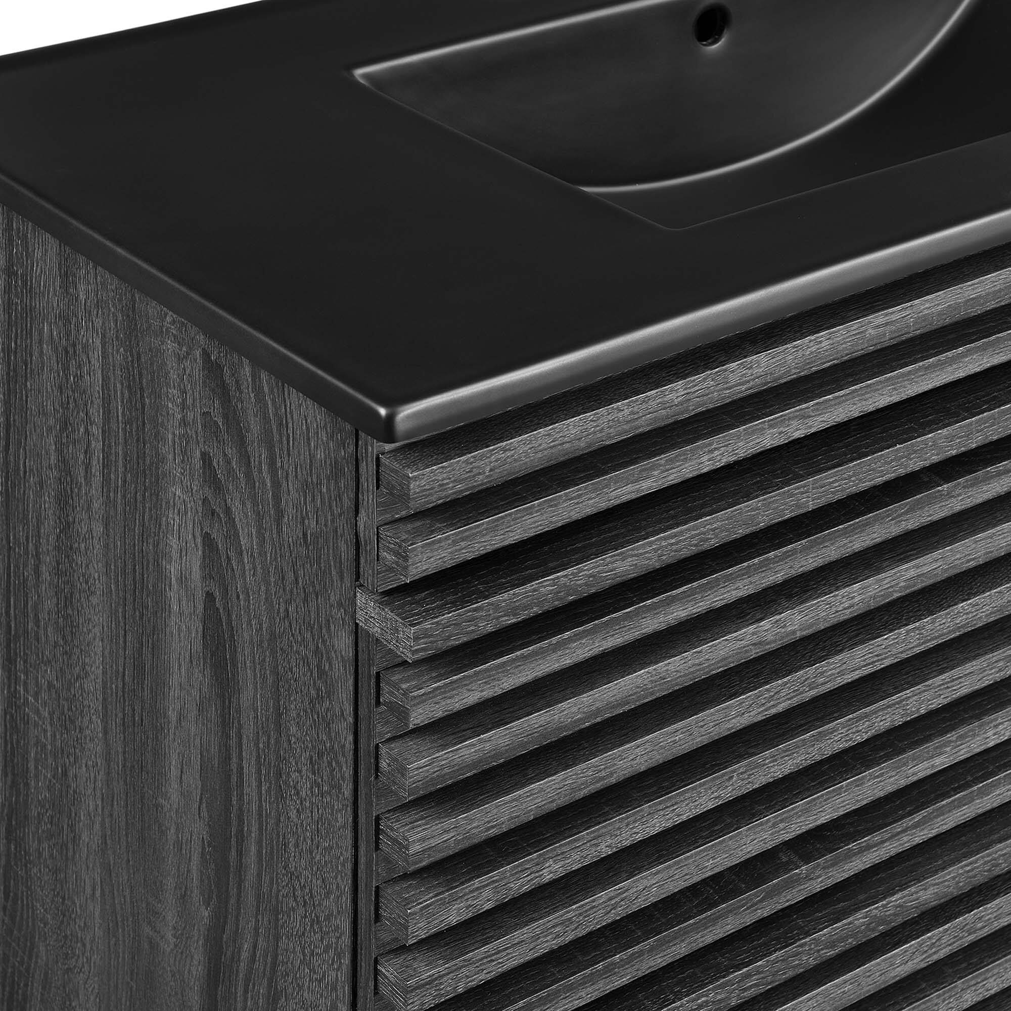 Alt View 5. Modway - Render Wall-Mount Bathroom Vanity with Black Basin Included - Charcoal Black.