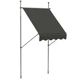 Outsunny - Manual Retractable Awning, 59" Non-Screw Patio Sun Shade Shelter with Support Pole Stand - Dark Gray