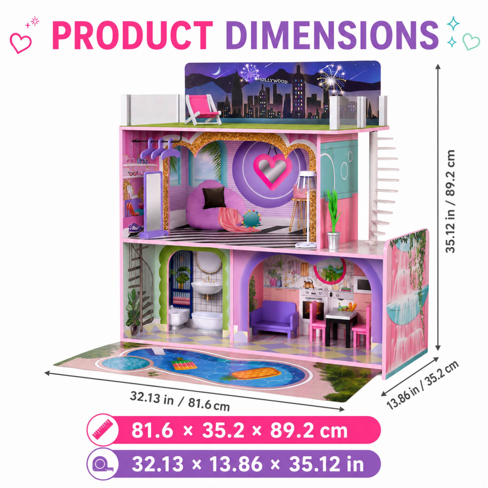 PRODUCT DIMENSIONS  
HOLLYWOOD  
35.12 in / 89.2 cm  
32.13 in / 81.6 cm  
13.86 in / 35.2 cm  
81.6 x 35.2 x 89.2 cm  
32.13 x 13.86 x 35.12 in