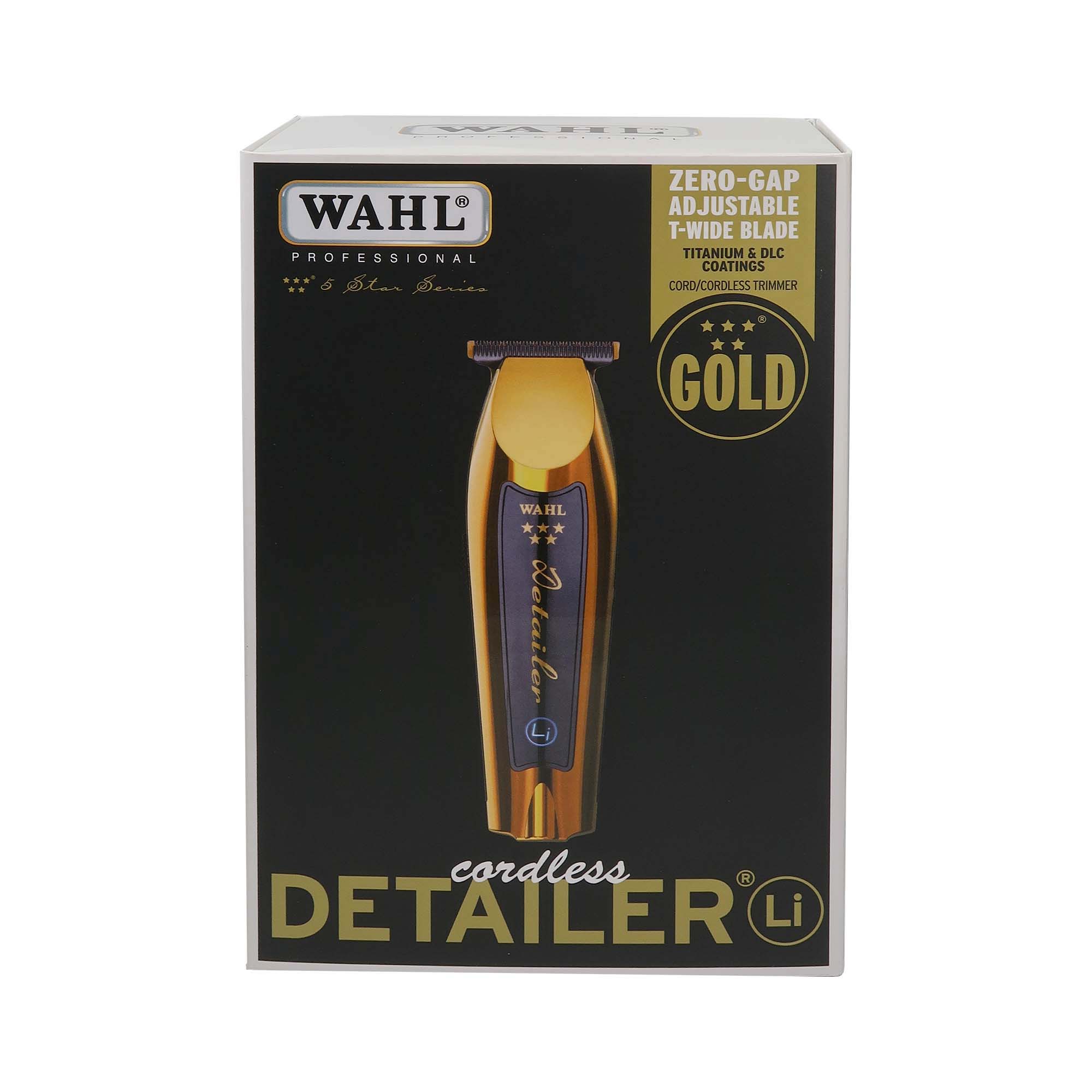WAHL PROFESSIONAL 6 Star Derien ZERO-GAP ADJUSTABLE T-WIDE BLADE TITANIUM & DLC COATINGS CORD/CORDLESS TRIMMER GOLD WAHL Detailer Li cordless