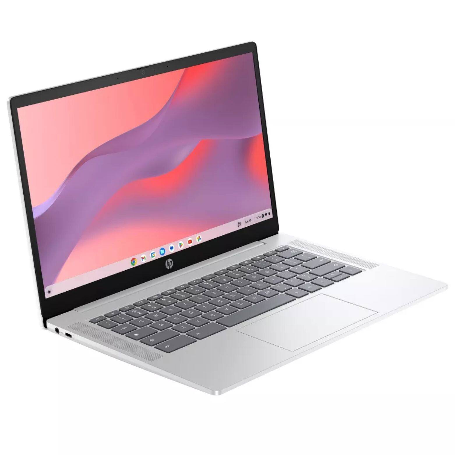 Alt View 2. HP - Chromebook 14a-nf0002tg 14" Intel Processor N100 up to 3.4 GHz Intel UHD Graphics 4GB 64GB eMMC ChromeOS Laptop - Silver.