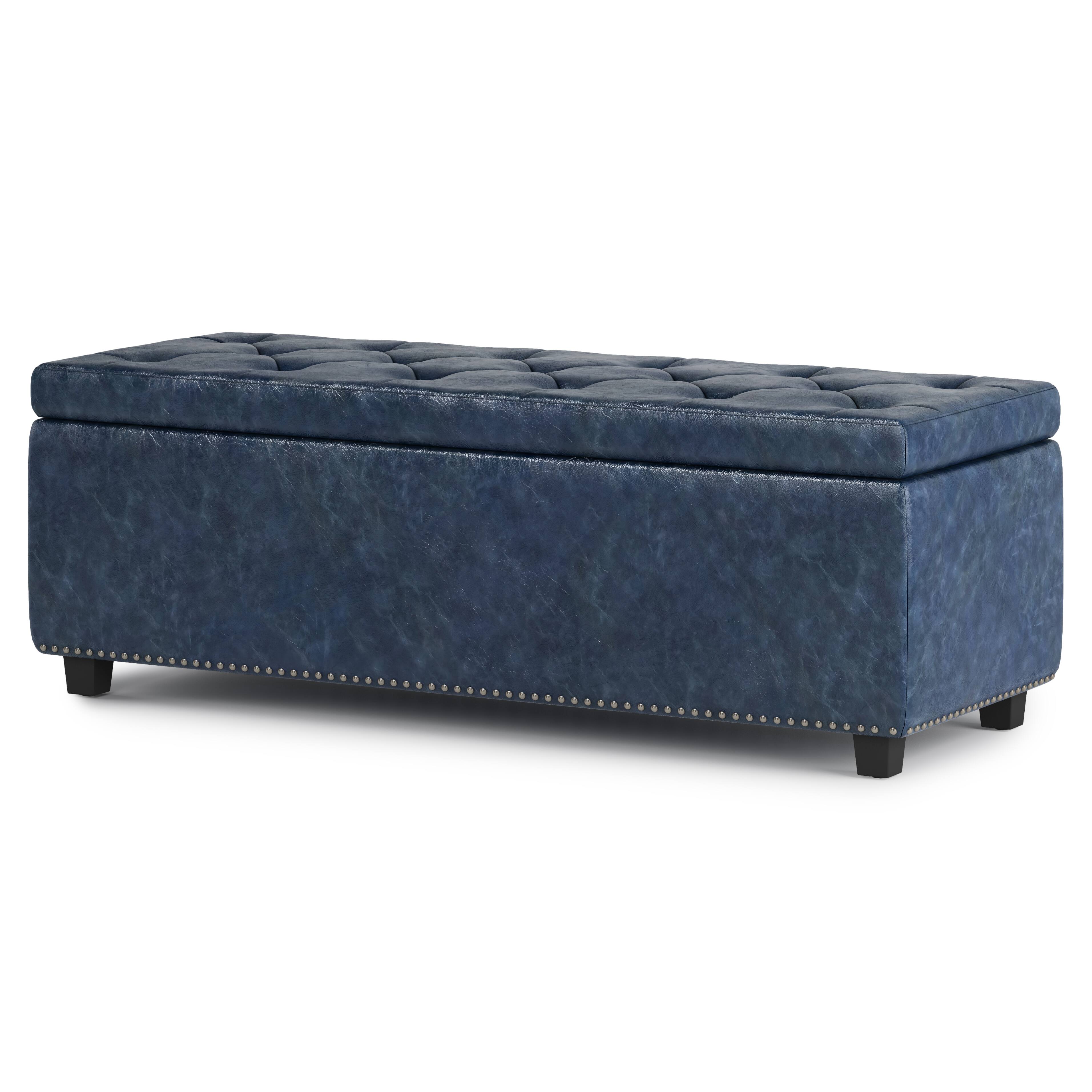 Angle. Simpli Home - Hamilton Storage Ottoman - Denim Blue.
