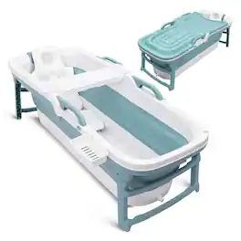 SereneLife - 59" Portable Bathtub for Adults, Large Foldable Freestanding Tub for Hot Spa, Cold Plunge & Ice Bath - Blue