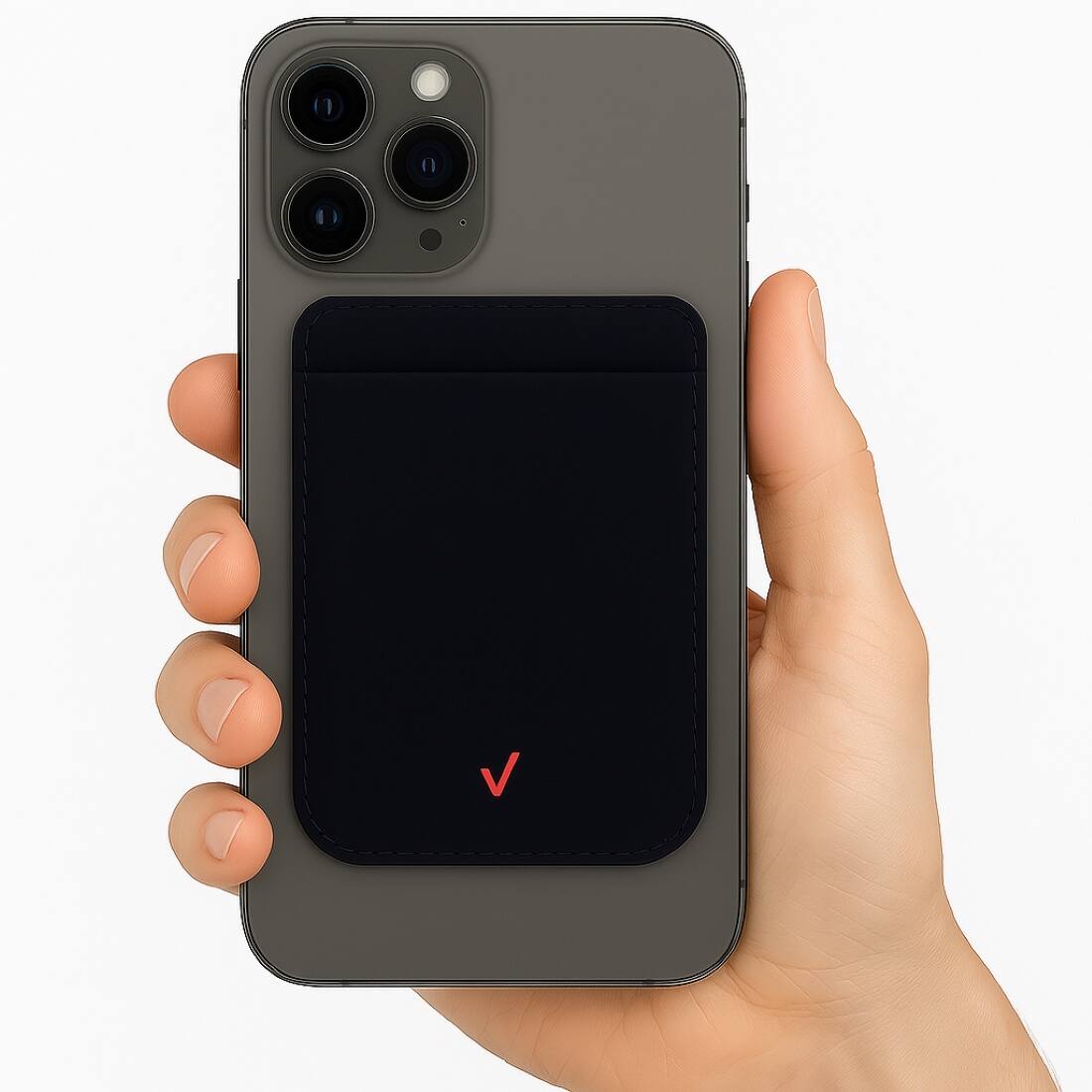 Alt View 5. Verizon - Palm Smartphone Wallet for Credit Cards, Cash, ID, & Driver License, Stretchy Nylon, Strong Adhesive - Black - Black.