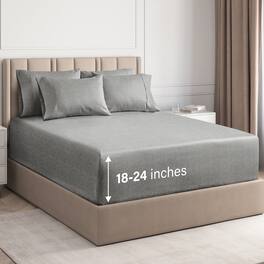 CGK Linens - 6 Piece Sheet Set - Extra Deep Pocket for 18"-24" Mattresses & Extra Pillowcases - Queen - Heathered Grey