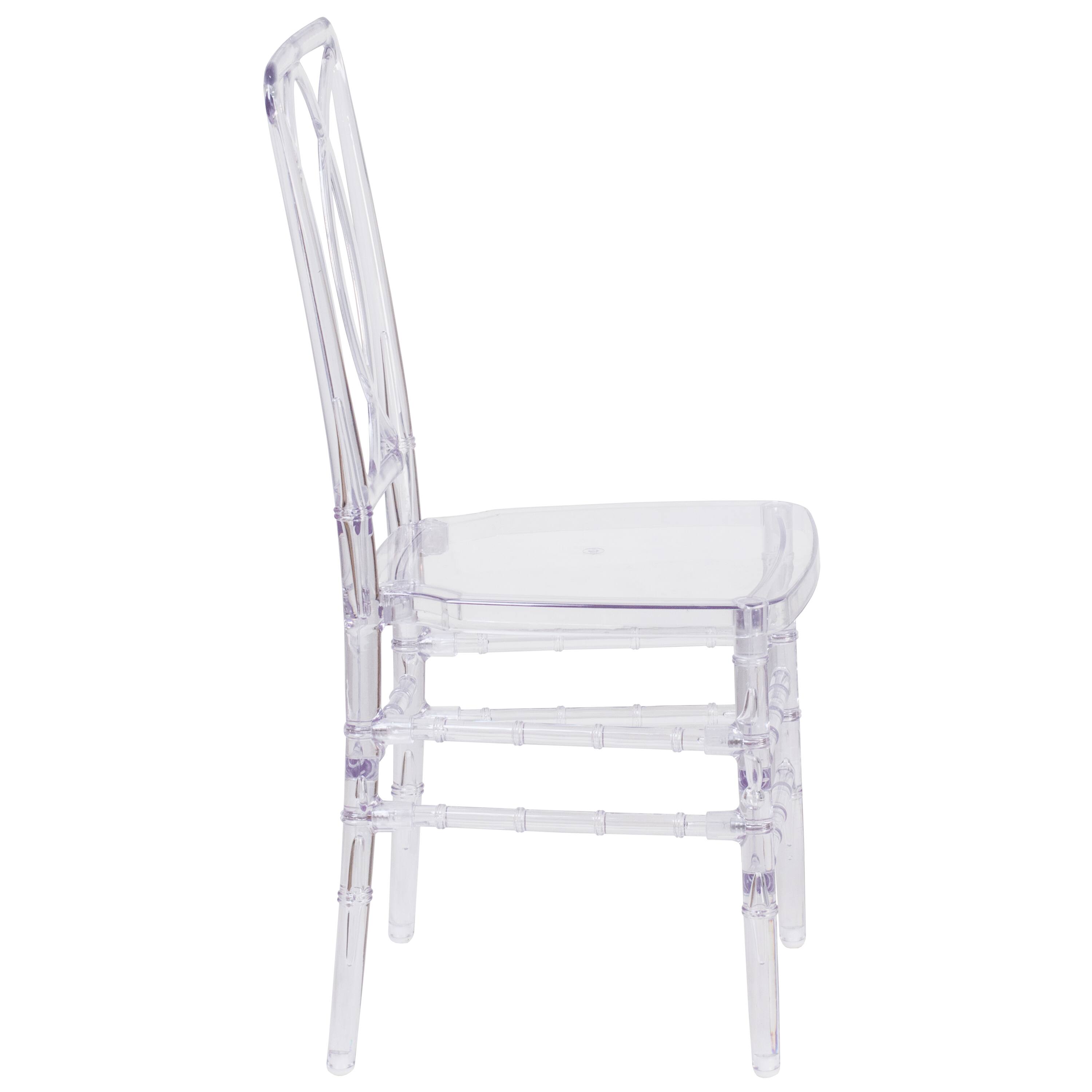 Alt View 6. Emma + Oliver - 2 Pk  Transparent Design Stacking Chair with Designer Back - Event Chair - UV Resistant - Crystal Ice.