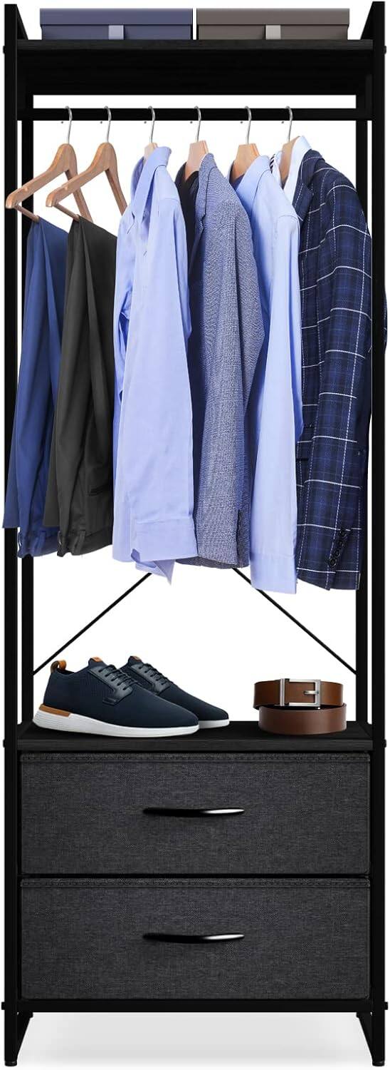 Left. Sorbus - Sorbus Clothing Rack with Drawers - Clothes Stand Dresser - Wood Top, Steel Frame for Hanging Shirts, Dresses, & Jackets - Black.