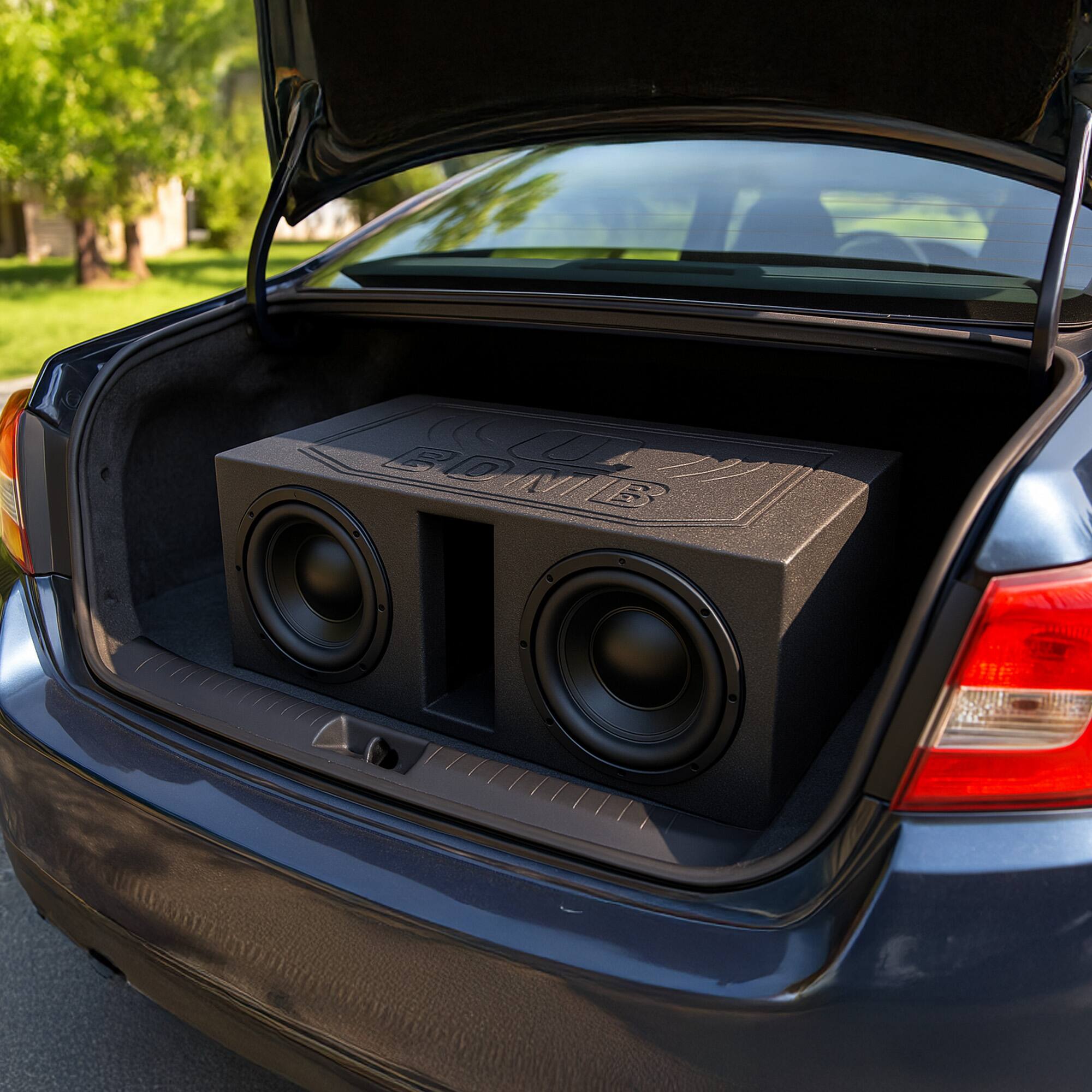 Alt View 2. QPower - QPower QBOMB12VL Dual 12 Inch Vented Ported Car Subwoofer Sub Box Enclosure - Charcoal Black.
