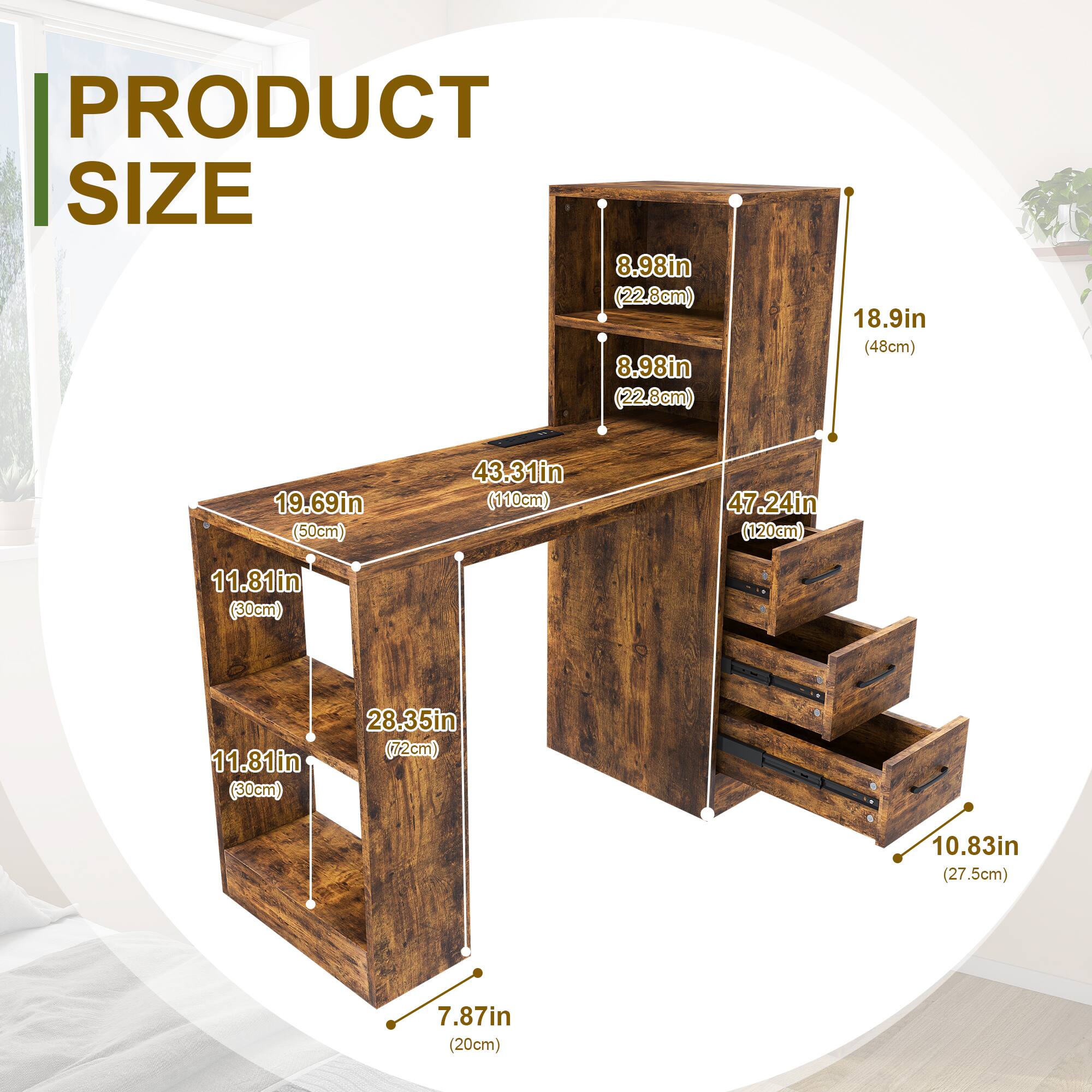 PRODUCT SIZE

- 8.98in (22.8cm)
- 8.98in (22.8cm)
- 18.9in (48cm)
- 19.69in (50cm)
- 43.31in (110cm)
- 47.24in (120cm)
- 11.81in (30cm)
- 11.81in (30cm)
- 28.35in (72cm)
- 10.83in (27.5cm)
- 7.87in (20cm)