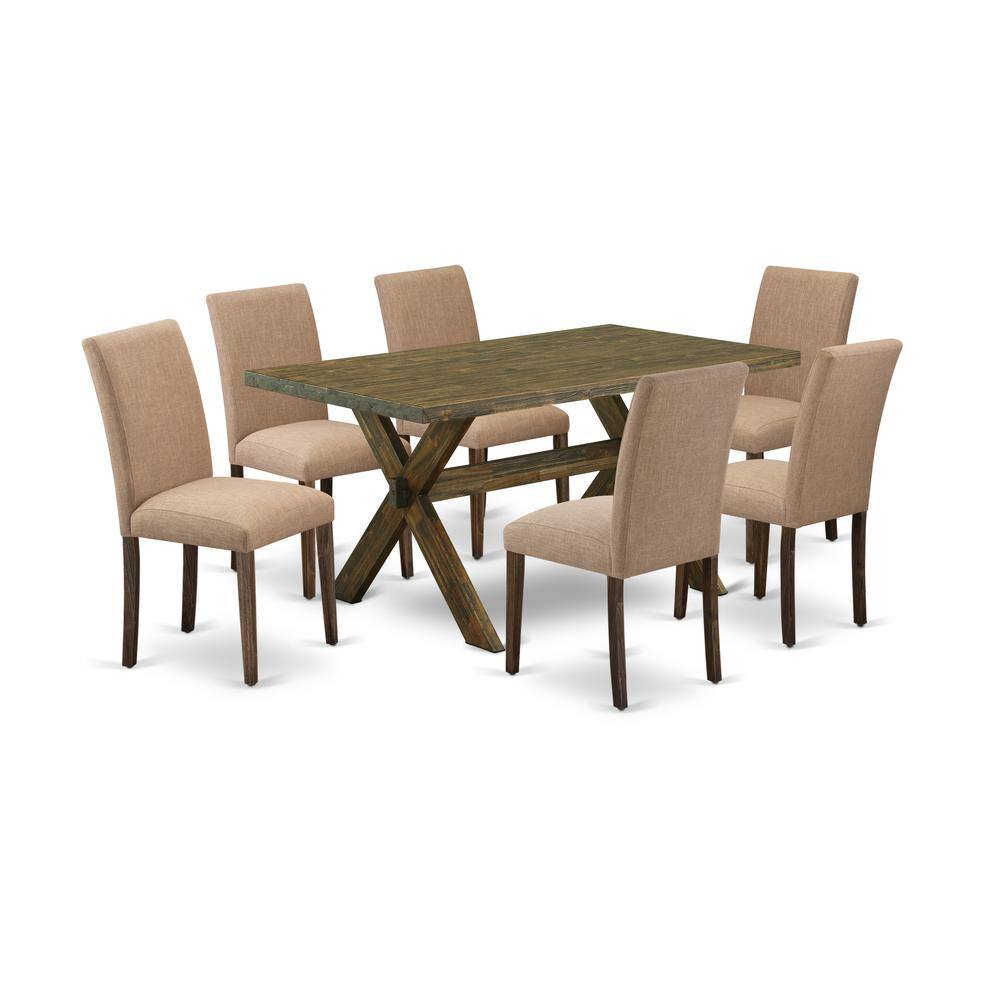 Left. East West Furniture - East West Furniture 7-Piece Dining Table Set Includes 6 Mid Century Modern Dining Chairs with Upholstered Seat and High - Multi-Color.