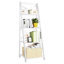 Ecooso - 4-Tier Ladder Bookcase Freestanding Leaning Bookshelf for Display and Storage - White