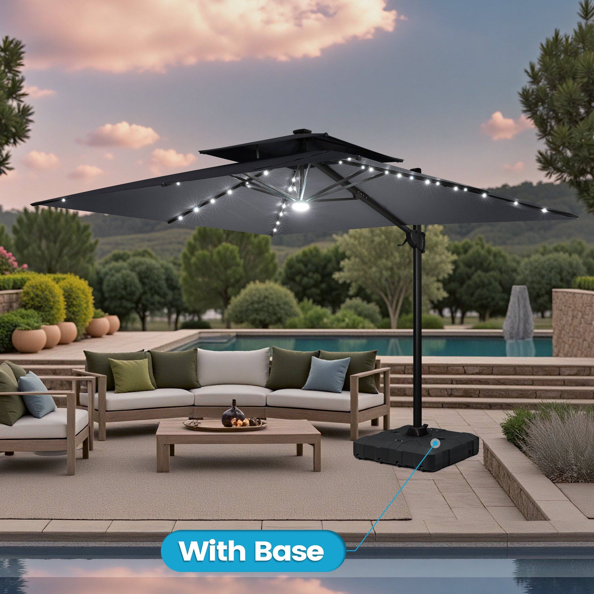 Crestlive Products - 9x11ft Aluminum Double Top Crank Cantilever Patio Umbrella with Lights with Base - Dark Gray price history on PriceWatchPro