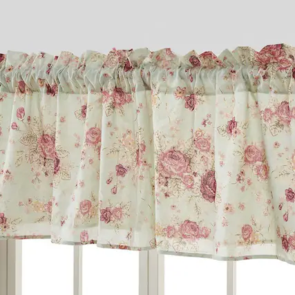 Front. Greenland Home Fashions - Greenland Home Antique Rose Floral Pinstripe with Dainty Scrolling Embellishments Valance 84"x19" Blue - Blue.