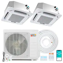 Costway - X-Pro 27000 BTU 2 Zone 12K + 12K Ceiling Cassette Mini Split AC, 24 SEER2, WiFi Enabled - White