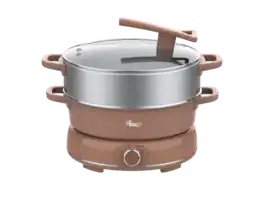 Rosewill - 12.7 QT Electric Hot Pot, Split Design, 11.8" Pot, SUS Basket, 1600W, Includes Utensils - Mocha