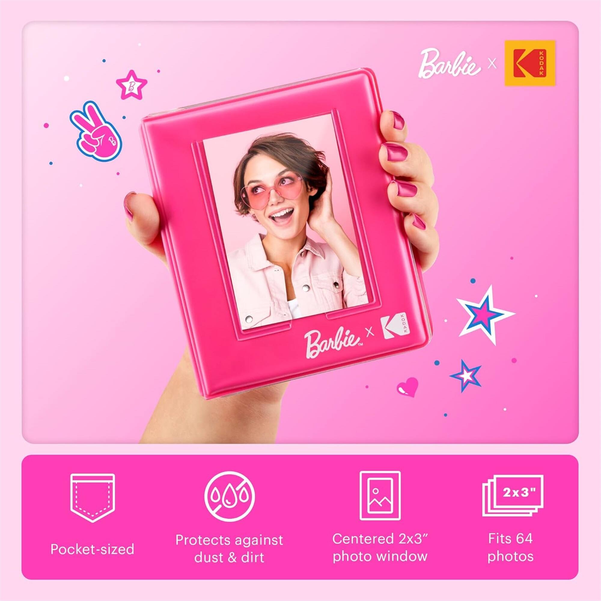 B Barbie X KODAK B X  Barbie.* 2x3" Pocket-sized Protects against dust & dirt Centered 2x3" photo window Fits 64 photos