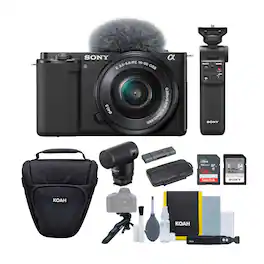 Sony - Alpha ZV-E10 Mirrorless Vlog Camera with Vlogger Kit, Case, SD Card Bundle