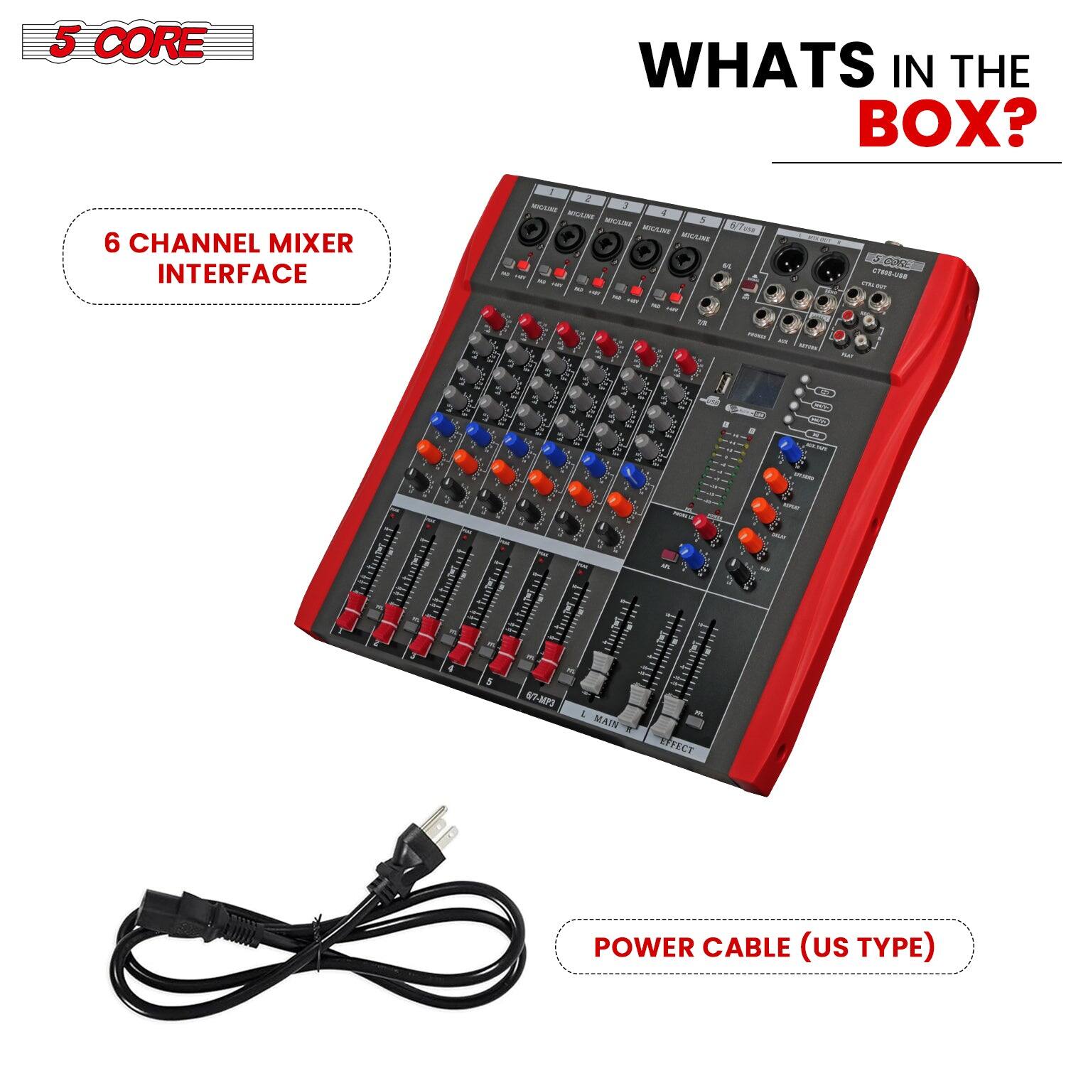 5 CORE

WHATS IN THE BOX?

6 CHANNEL MIXER INTERFACE

POWER CABLE (US TYPE)