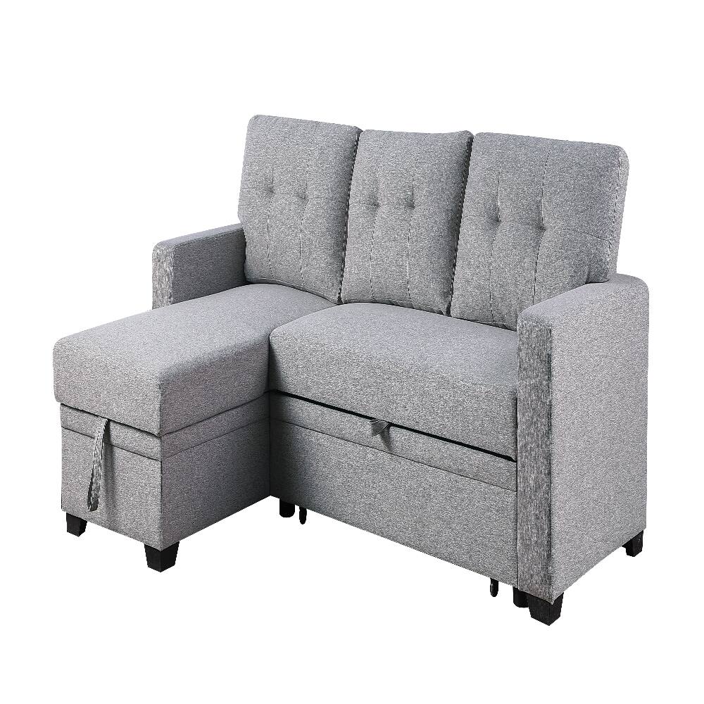 Alt View 7. Loheer - Loheer Pull Out Sectional Sofa Upholstered Sleeper Sofa with Storage Chaise Twin Size Loveseat - Grey.