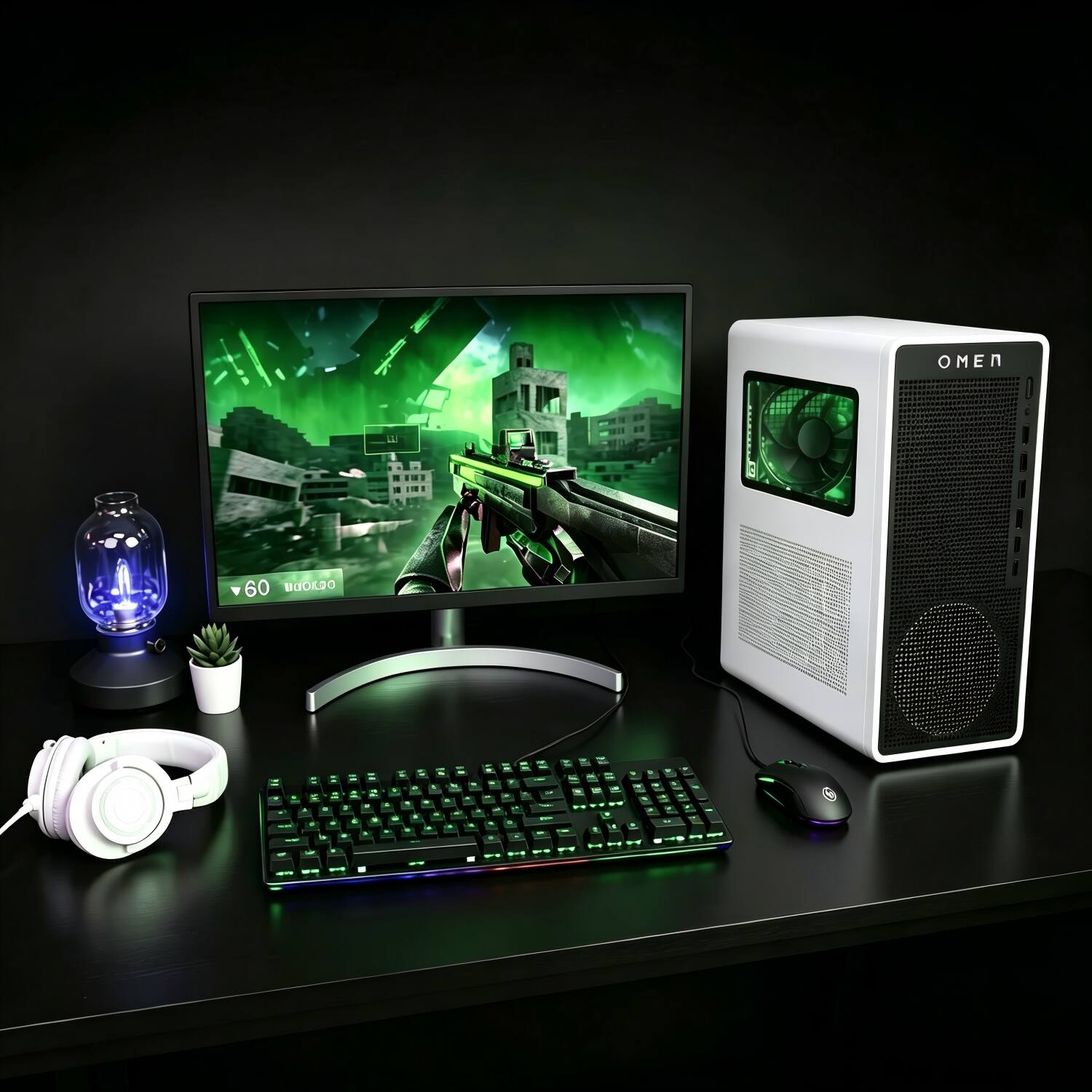 Back. HP - Omen 16L Desktop - Intel Core Ultra 7 265F - 16GB RAM 1TB SSD - NVIDIA GeForce RTX 5060 - HVER STEALTH Gaming RGB KB - White.