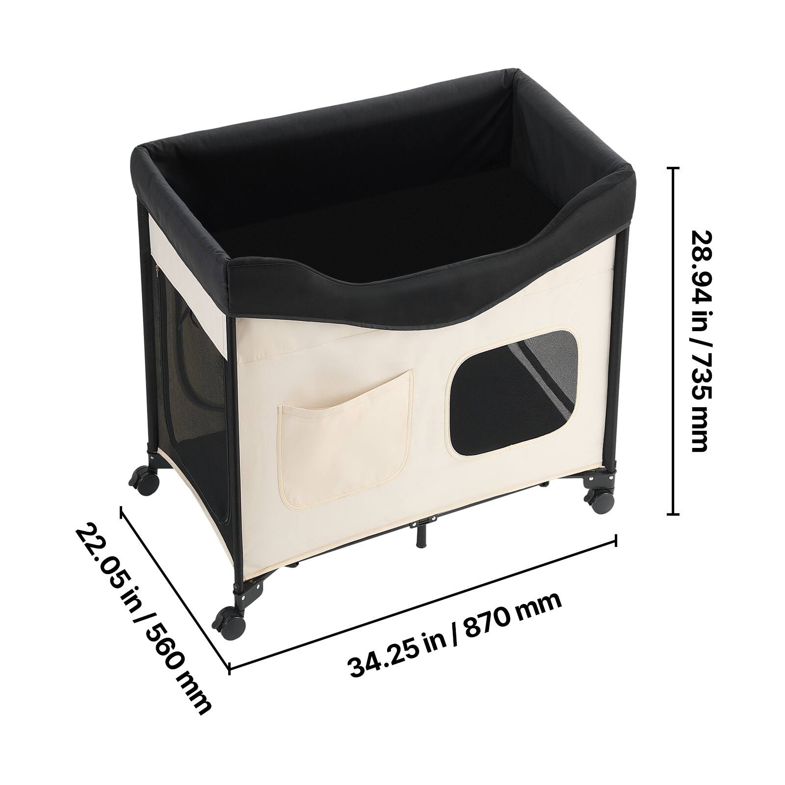 - Width: 22.05 in / 560 mm
- Depth: 34.25 in / 870 mm
- Height: 28.94 in / 735 mm